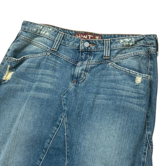 Vintage Y2K Hint Jeans Distressed Denim Jean Skirt A-Line Raw Hem / Size 11 - - Picture 2 of 4